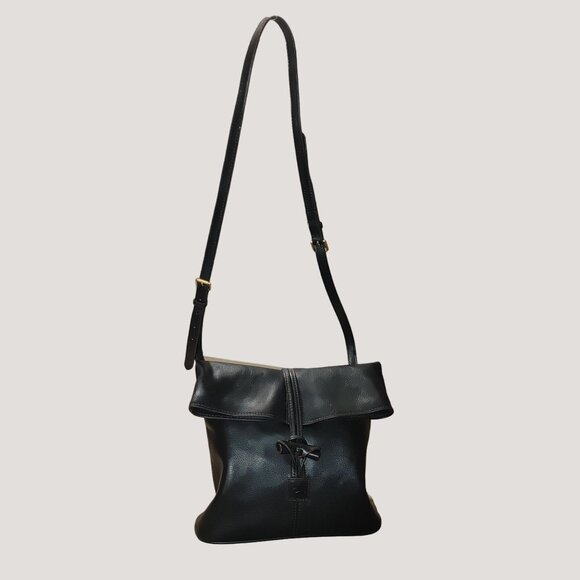 Dooney Bourke Black Leather Shoulder Bag  Adjustable Strap Signature Closure - Picture 1 of 14